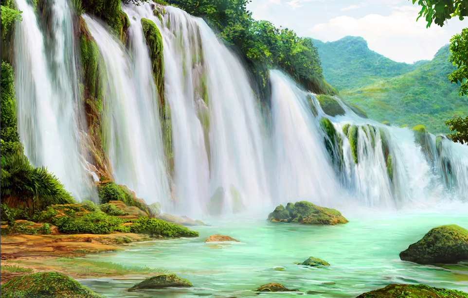 картина с водопадом символ богатства в фэн-шуй