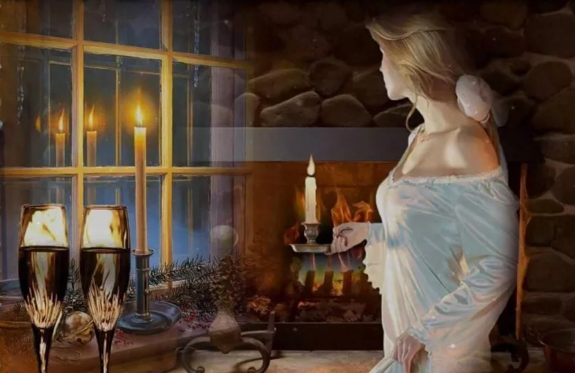 девушка со свечой у окна